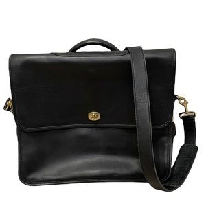 Coach Vintage Black Leather Messenger Briefcase Laptop Bag #0544
